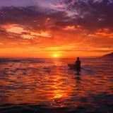 Atardecer durante una sesión de surf de tarde