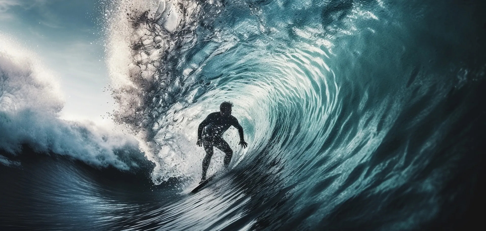 Bodyboardeur glissant dans une vague creuse à Hossegor