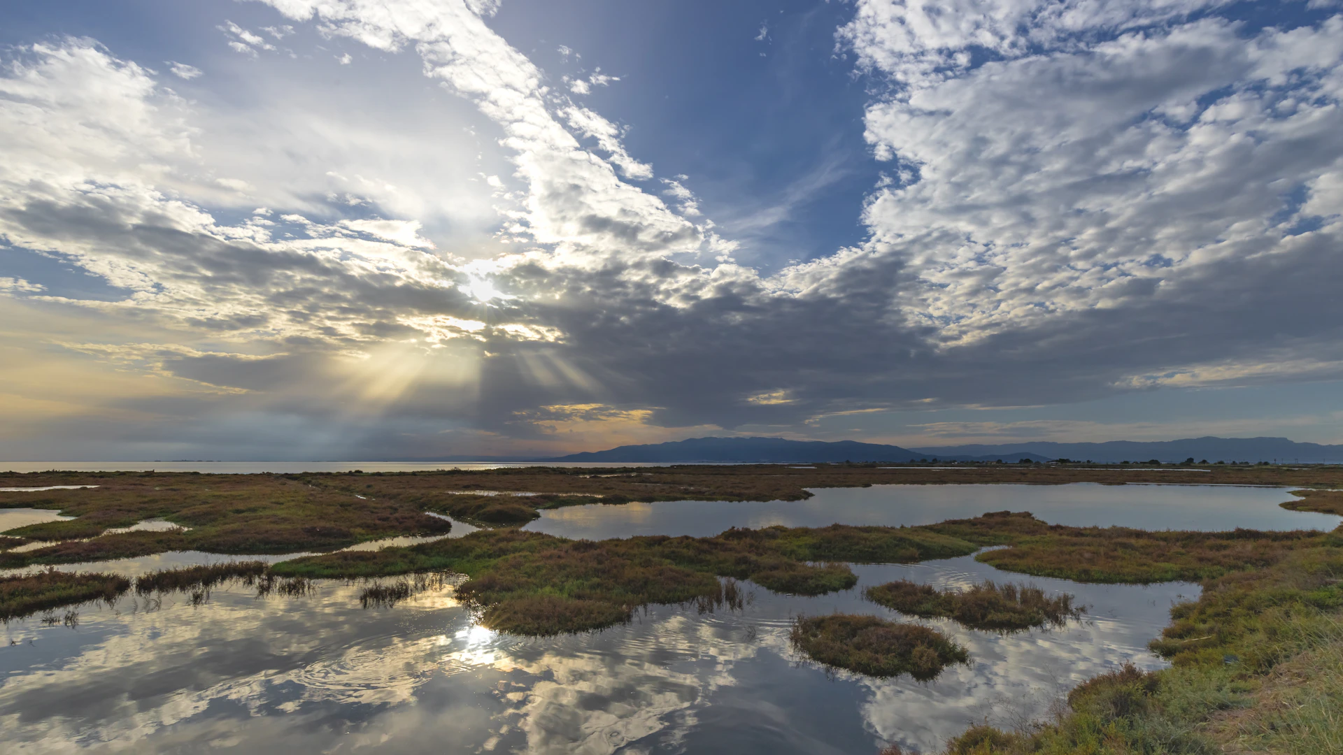Aguas planas y marjales de la Barra del Trabucador, en el Delta del Ebro
