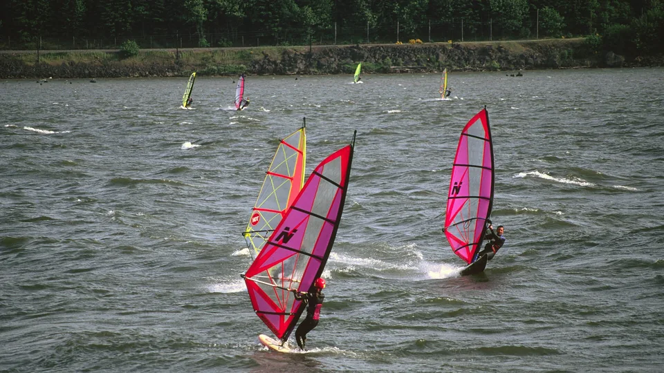 Windsurfers on the Columbia River at Hood River, Oregon