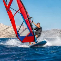 A windsurfer on the water