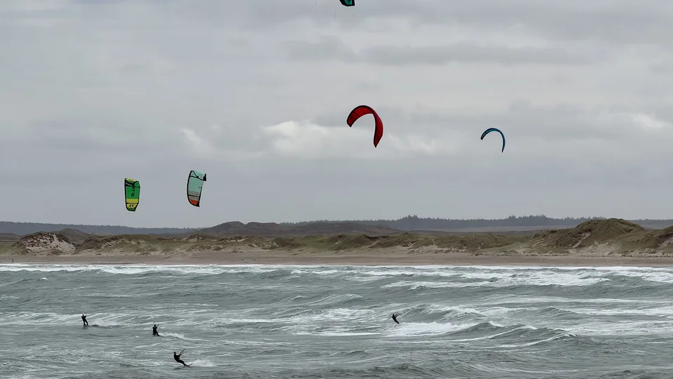 Kitesurfers off Klitmøller beach, Cold Hawaii, Denmark