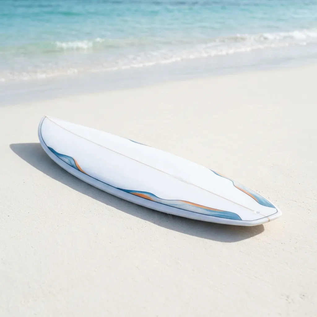 Surfboards lined up on the beach