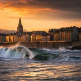 Spot de surf urbain au coucher de soleil