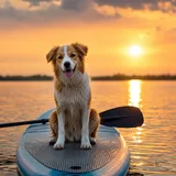 Chien accompagnant une session de paddle