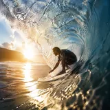 A surfer riding a powerful wave