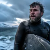 Winter surf conditions in cold water